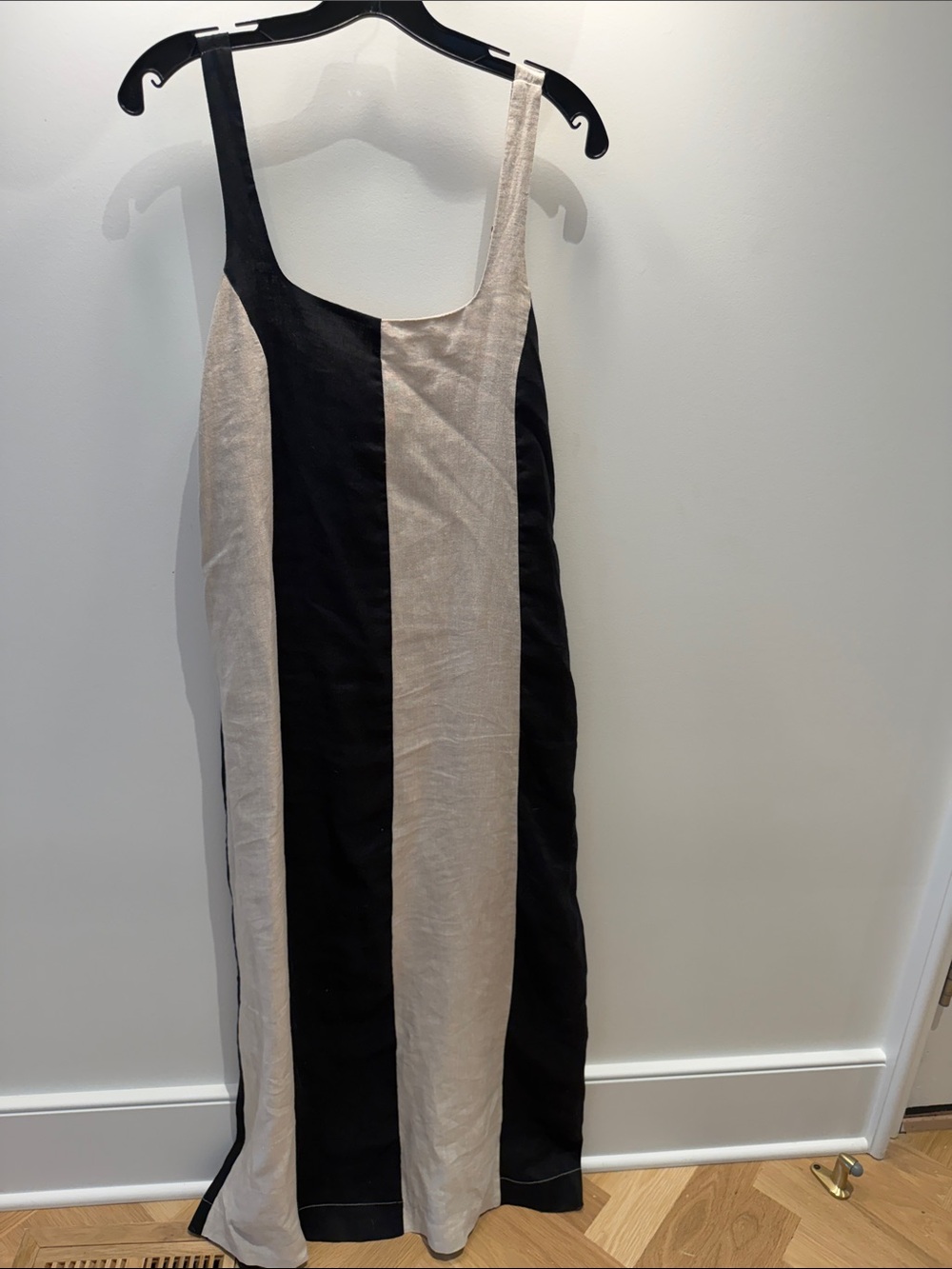 DISSH Black and Cream Vertical Stripe Maxi Dress